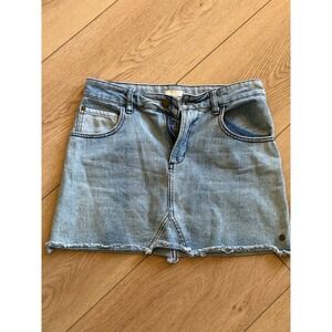 Roxy Womens Light Wash Distressed Raw Hem Denim Mini Skirt Size XS Blue